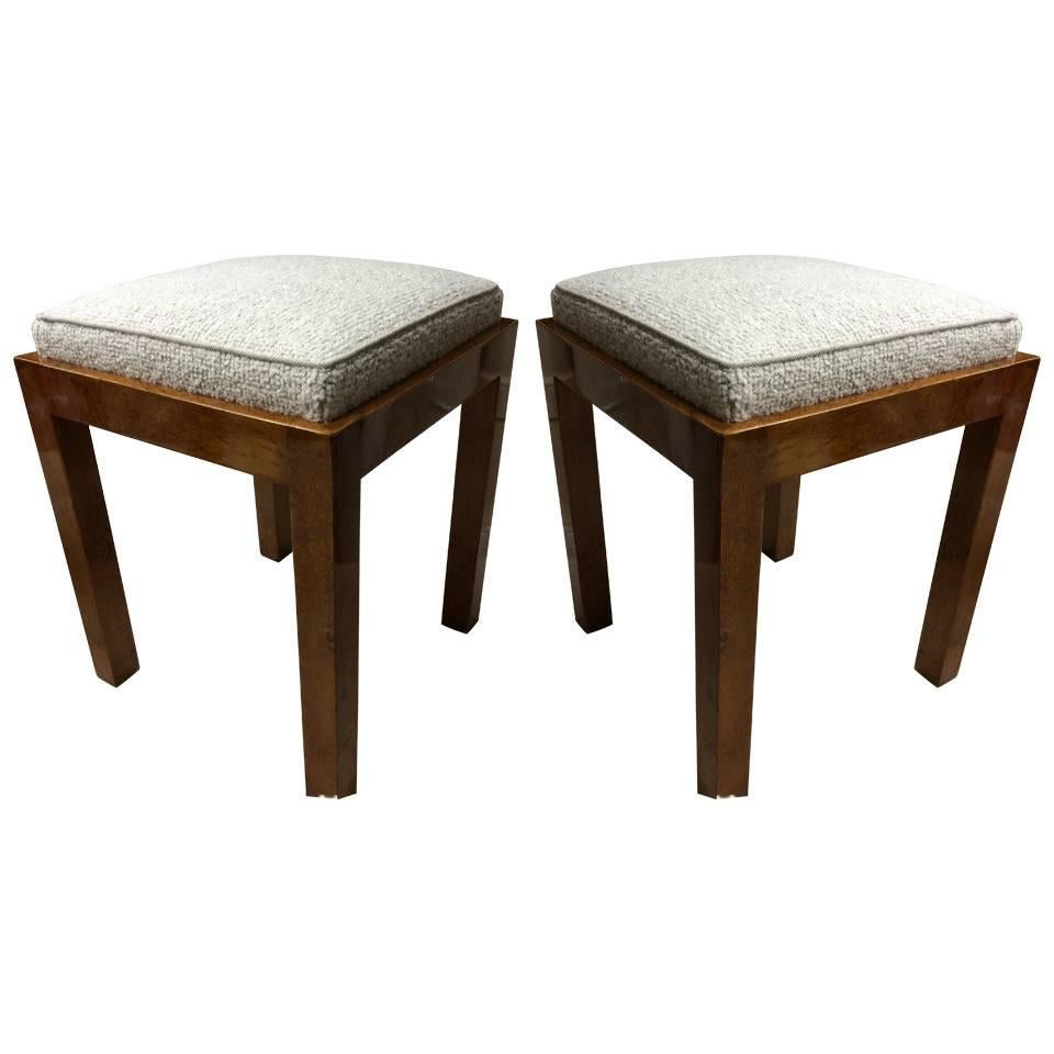 Jean Michel Frank Attributed Pair of Stools, Newly Reupholstered For Sale