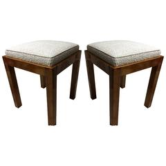 Jean Michel Frank Attributed Pair of Stools, Newly Reupholstered