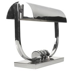 French Art Deco Banker Desk Lamp, 1930s Modernist Design Chrome Light