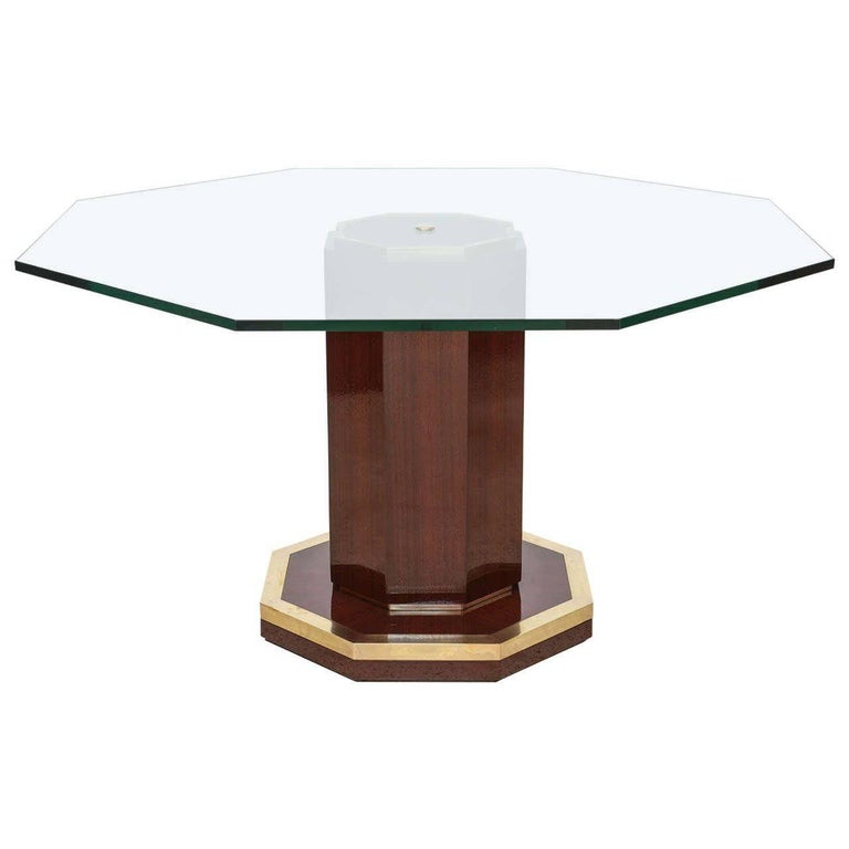 French Modern Mahogany, Bronze and Glass Center Table, Attributed to J. Quinet For Sale