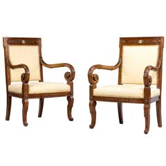 Pair of 19th Century Restoration Period Mahogany Framed Chairs