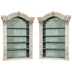 Pair of Louis XIV French Carved Painted Bookcases Made with Antique Elements 8