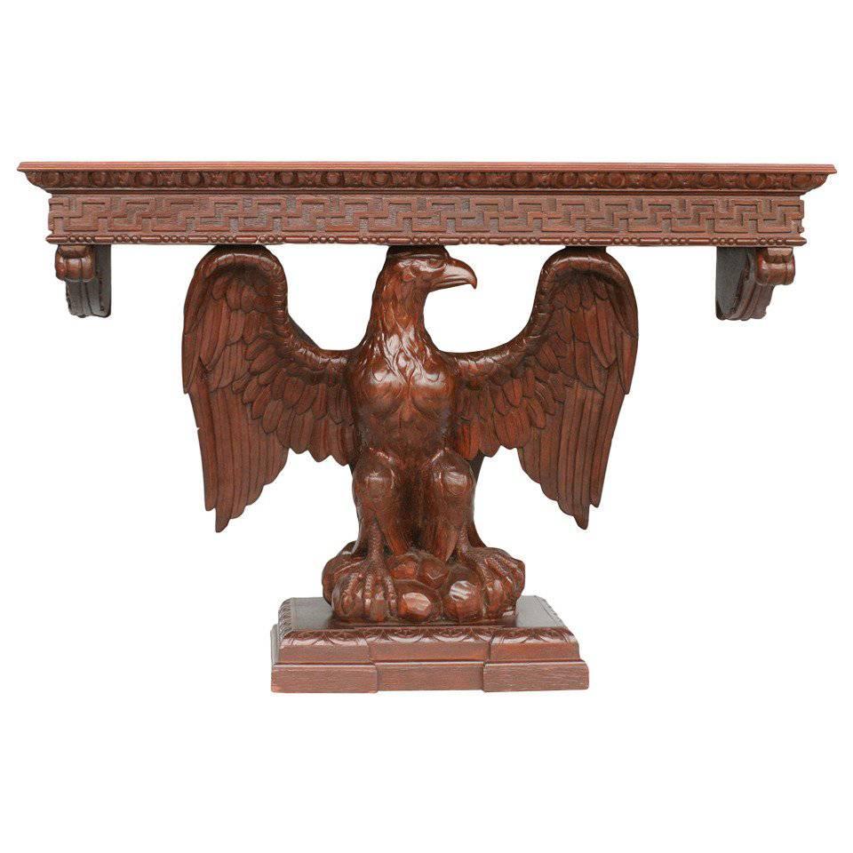 American Neoclassical Hand-Carved Eagle Console Table