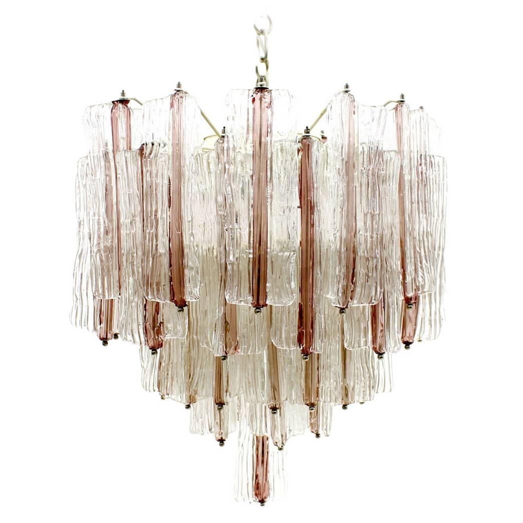 Large Pink and White Venini Murano Chandelier by Toni Zuccheri, Italy 1960s For Sale