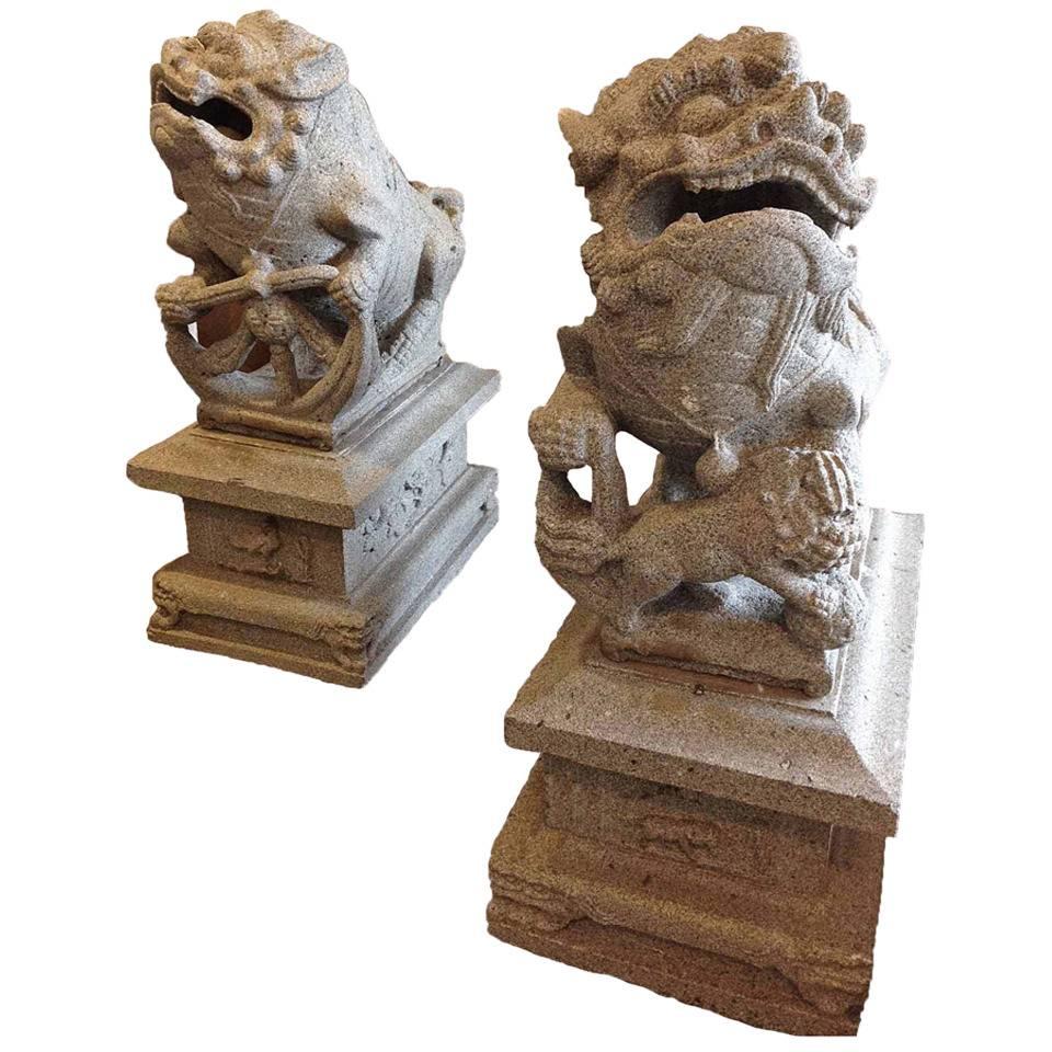 Granite Chinese Foo Dogs, circa 1850