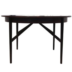 Vintage Danish Modern Round Rosewood Dining Table with Extension