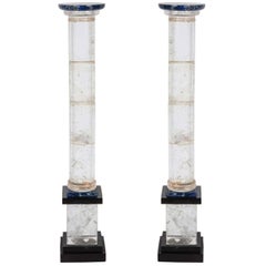 Pair of Rock Crystal and Lapis Column Obelisks