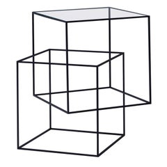 "Thin Black Table" Side Table by Nendo in Black Lacquered Metal with Glass Top