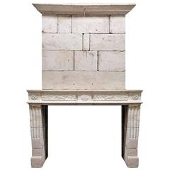 Antique Monogrammed Limestone Mantel, circa 1750