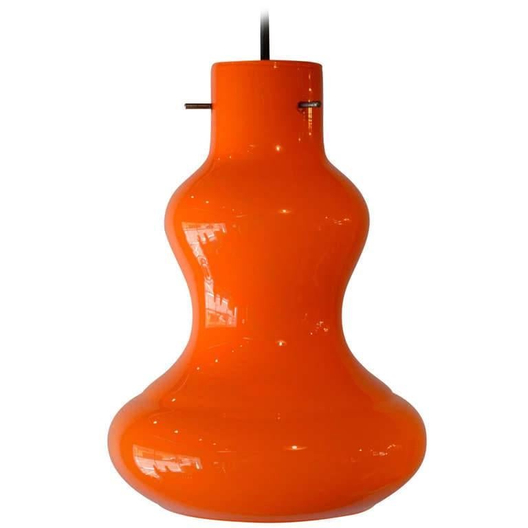 Mid Century Modern Orange Italian Murano Glass Pendant Light, 1950's For Sale