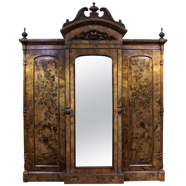 Antique Wardrobe Armoire 19th Century Victorian Breakfront Walnut Antique Wardrobe Armoire 19th Century Victorian Breakfront Walnut, circa 1850 For Sale - Antique Wardrobe Armoire 19th Century Victorian Breakfront Walnut