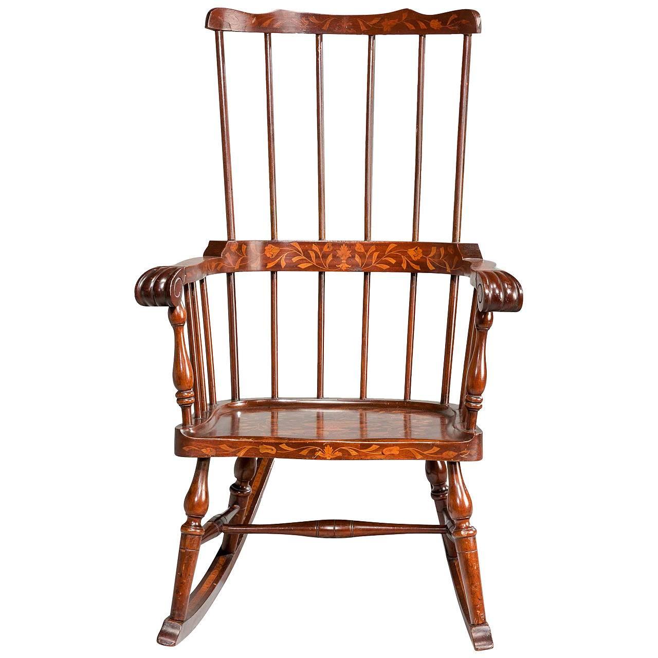 19th Century Dutch Marquetry Rocking Chair