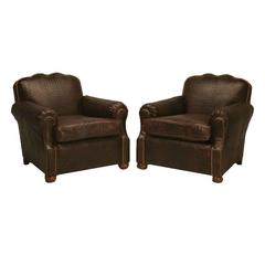 Pair of Custom Built Cloud Back Leather Club Chairs