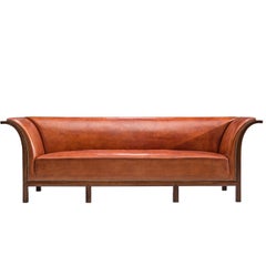 Frits Henningsen Sofa in Mahogany and Cognac Leather, circa 1930