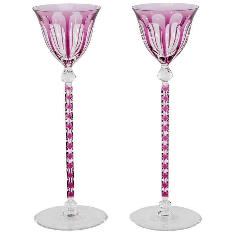Magnificent Signed Moser Amethyst Toasting Goblets