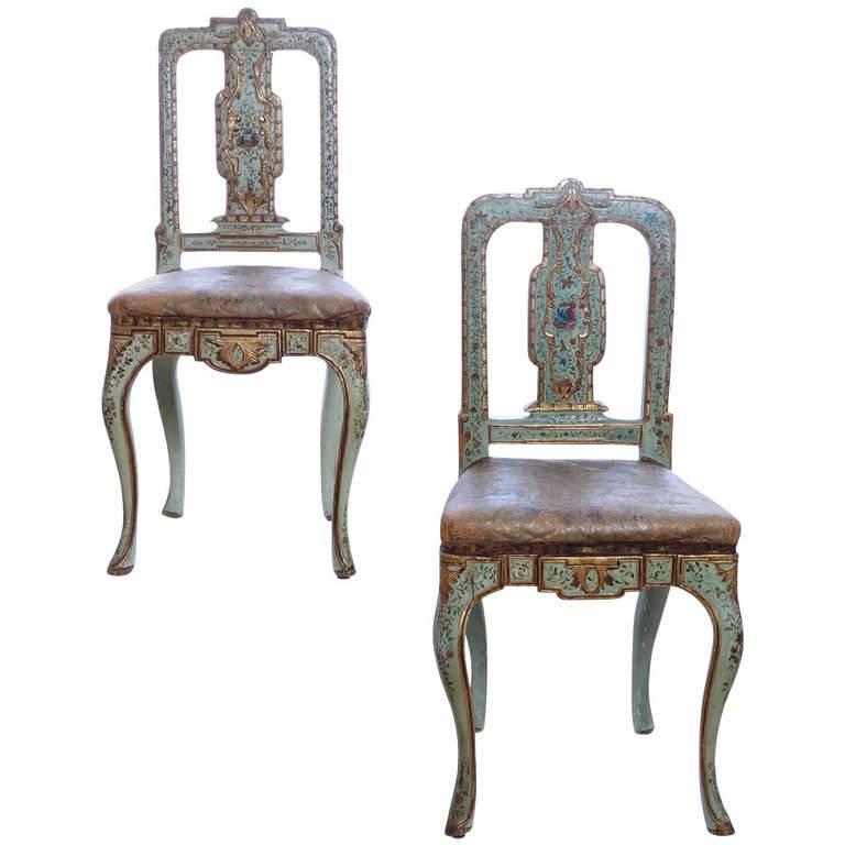 Pair of mid-18th Century Painted and Parcel-Gilt Sicilian Side Chairs