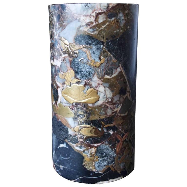 Uncommon Japanese Marble Maki-E Vase
