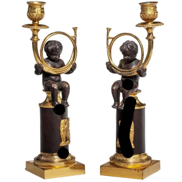 Pair of Regency Period Putti Candlesticks