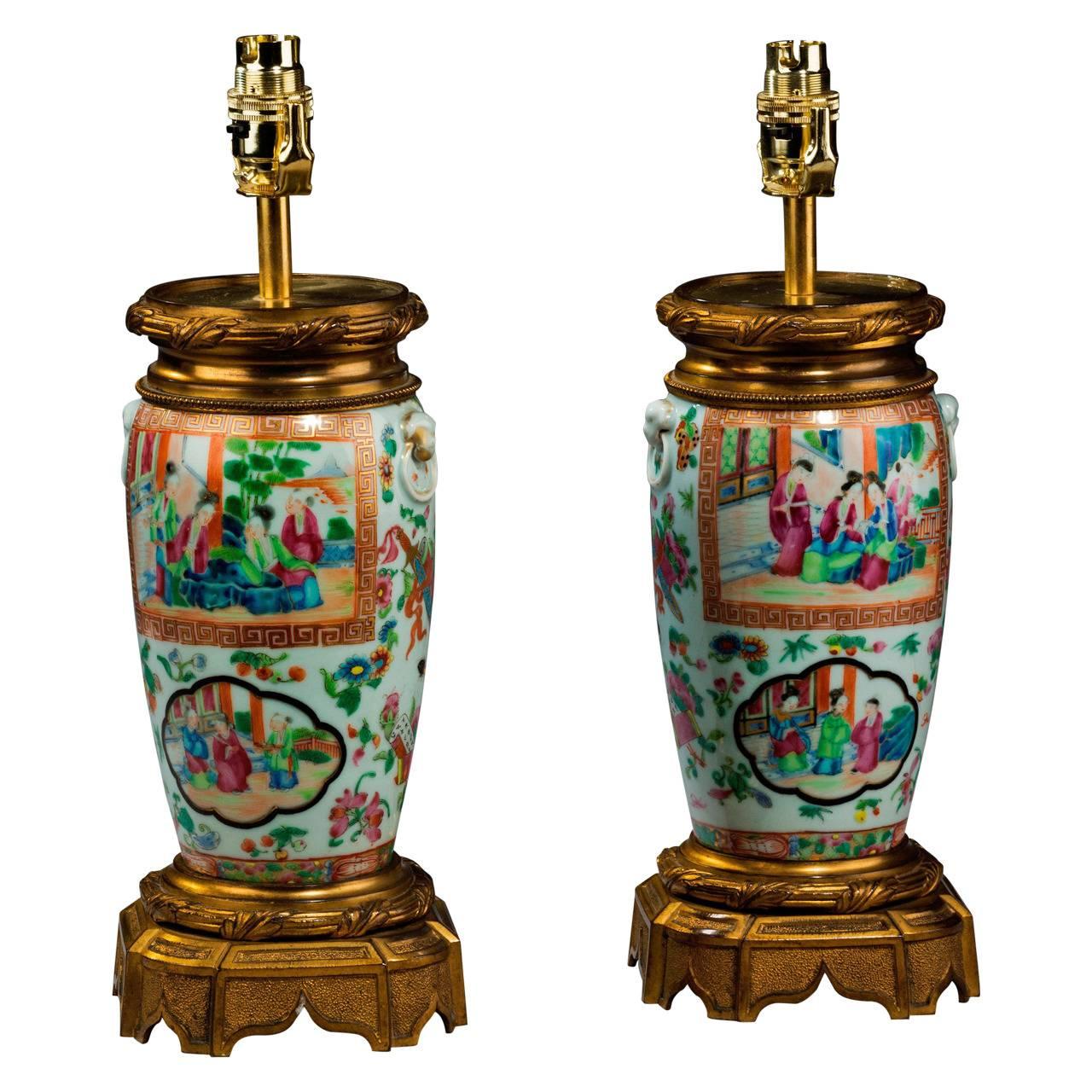 Pair of late 19th century Cantonese Ovoid Lamps For Sale