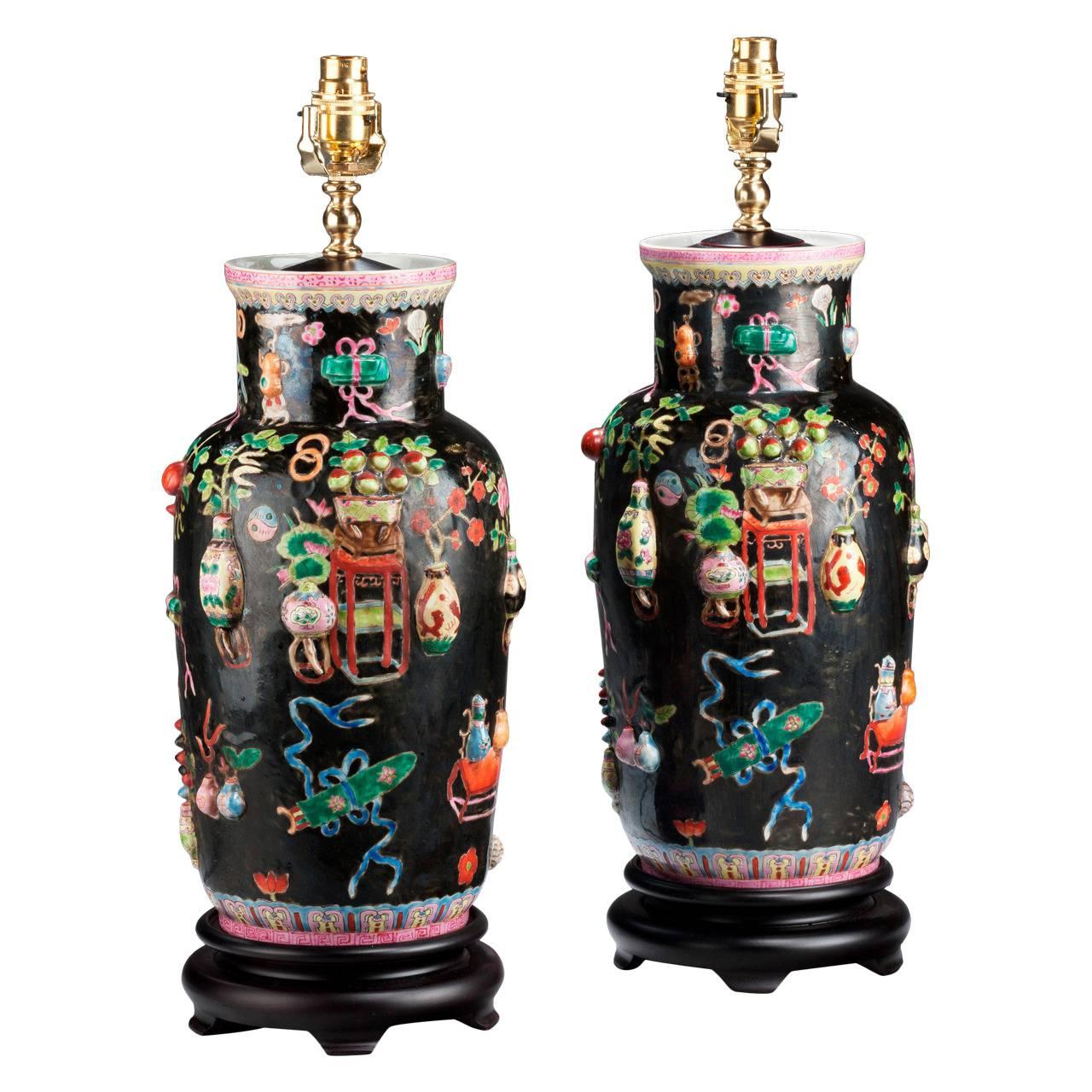 Pair of late 20th century Canton Porcelain Lamps
