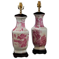 Pair of Crackle Ware Hexagonal Vase Lamps
