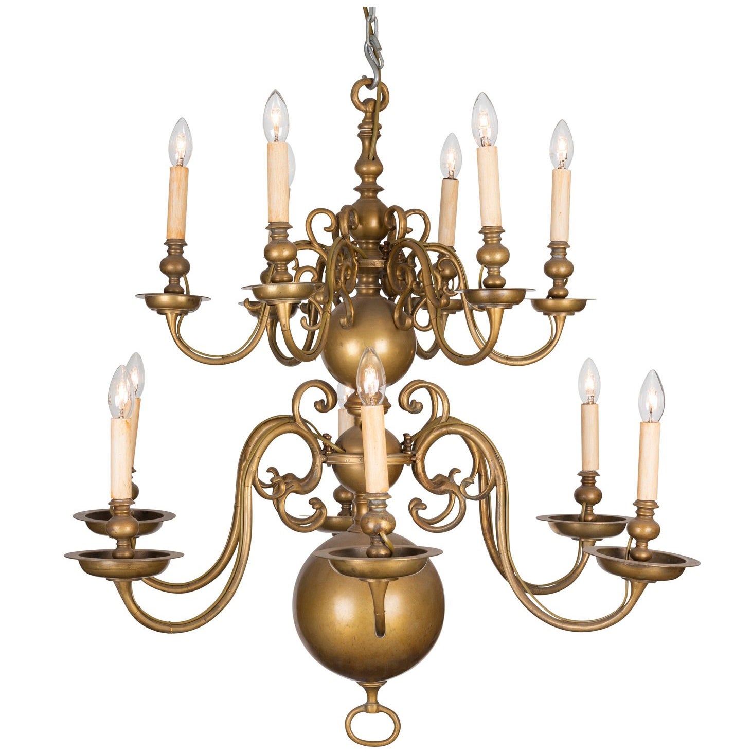 Brass French Twelve Candle Williamsburg Style Chandelier at 1stDibs