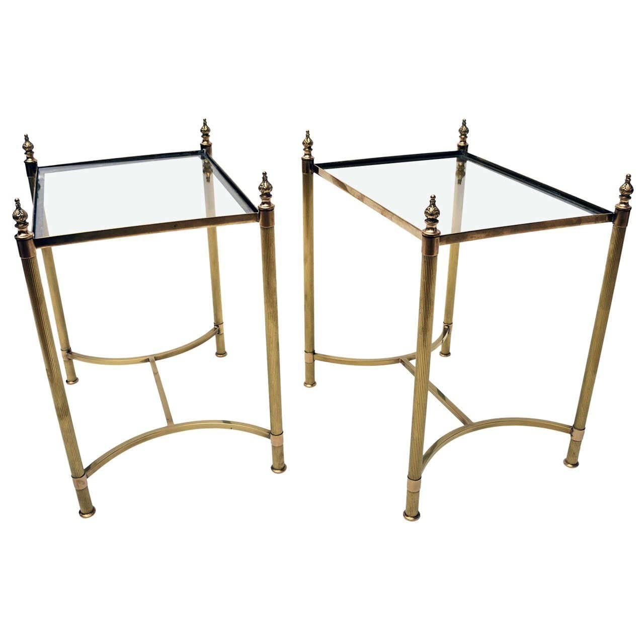 Pair of Mid-Century Modern French Brass and Glass Side Tables