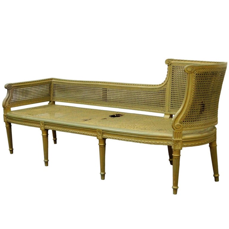 Antique French Louis Xvi Style Caned Chaise Lounge Recamier Fainting Antique French Louis Xvi Style Caned Chaise Lounge Recamier Fainting Couch Sofa For