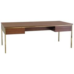 Large Executive Desk with Brass Frame by Florence Knoll