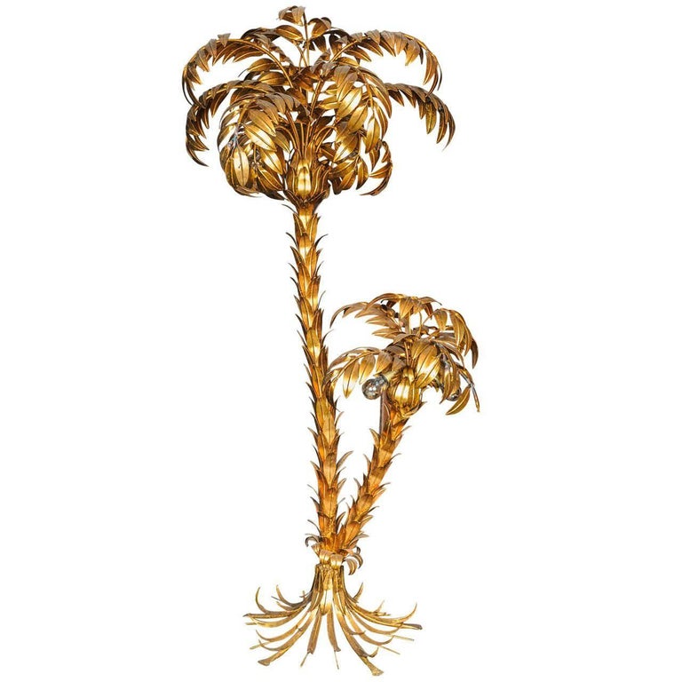 Hans Kogl Huge Tall Two Trunk Gilded Palm Tree Light For Sale