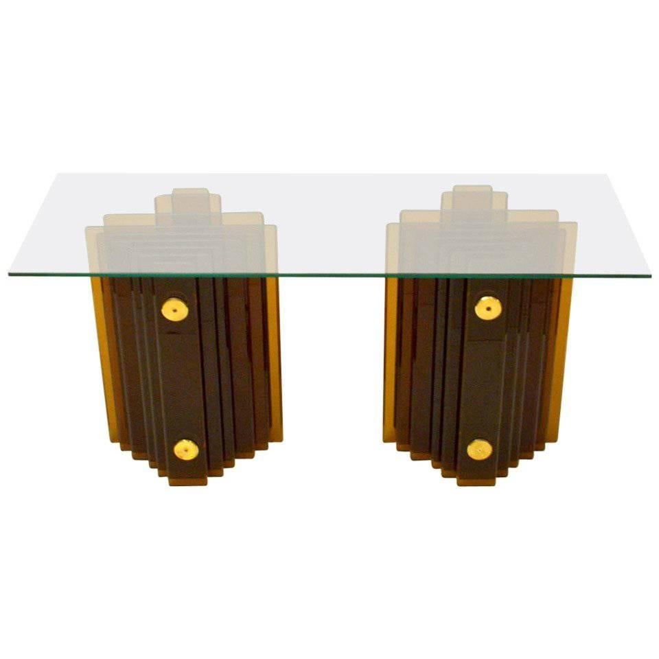 1970s Sculptural Italian Amber Glass Console of Table in Style of Cristal Arte