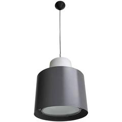 Three Large Industrial Metal and Opaline Glass Pendant Lights, 1960s 12