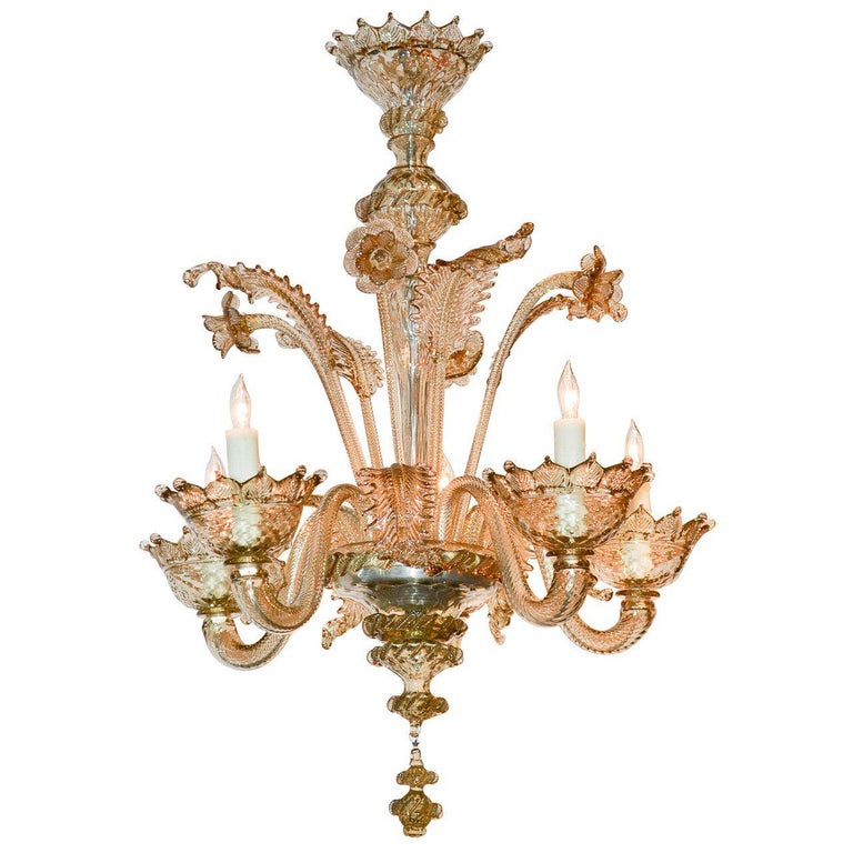 Six Light Venetian Glass Chandelier Early 20th Century Italy For Early 20th Century Venetian Glass Chandelier