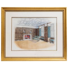 Watercolor of Interior Room Attributed to B. Carpenter