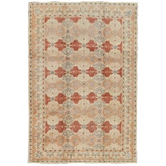 Fine Turkish Sivas Rug in Rust, Salmon, Cream and Navy Blue Outlines