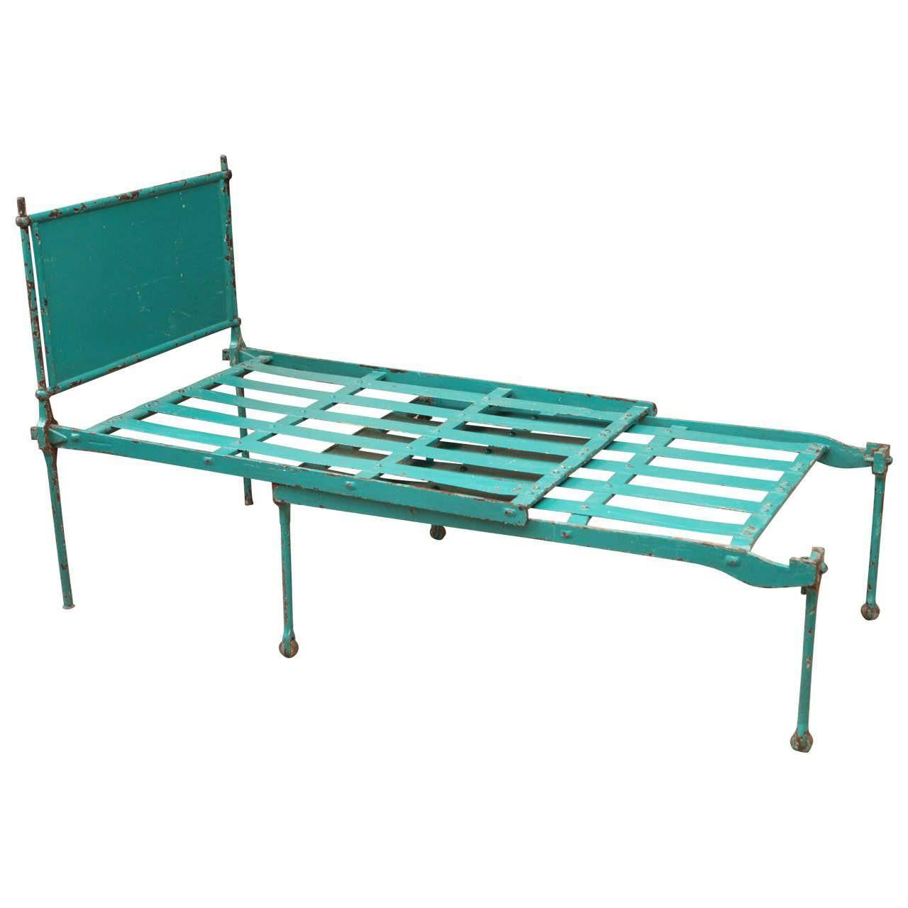 Early 20th Century English Metal Campaign Bed For Sale