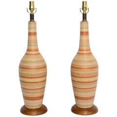 Sleek 1950s Italian Tall Glazed Pottery Table Lamps