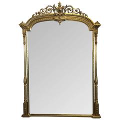 Antique 19th Century Large Overmantel Mirror 1