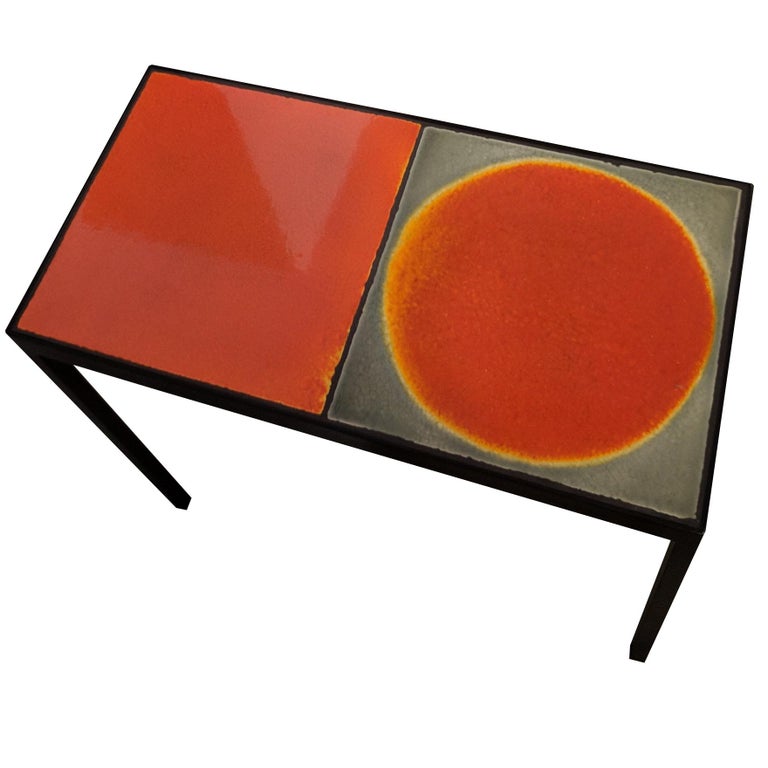 Gueridon Baby Side Table With Vintage Roger Ca Lava Tile At 1stdibs Double Baby Side Table With Roger Ca Tiles