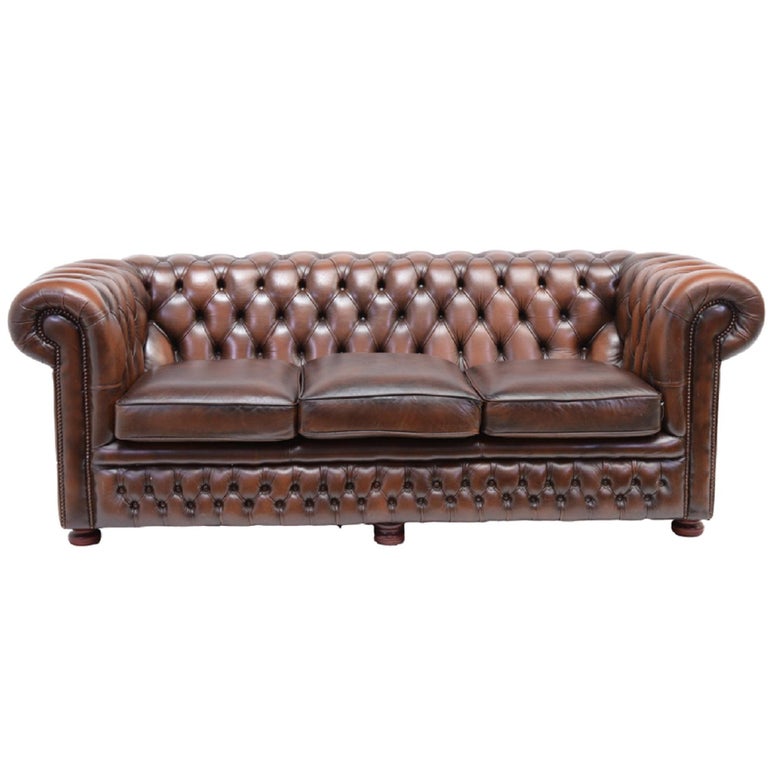 Vintage Chesterfield Sofa Three Seat In Antique Brown Leather At 1stdibs Vintage Chesterfield Sofa Three Seat In Antique Brown Leather For