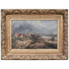 Antique Oil on Canvas "Coming Home" by Salomon Leonardus Verveer
