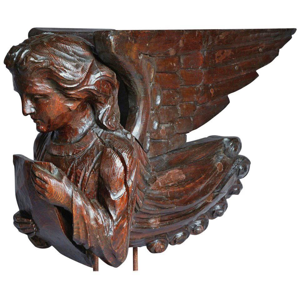 17th Century Roof Angel Pinewood Carving