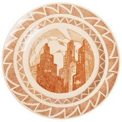 Vintage Important Art Deco Skyscraper Plate, Gale Turnbull for Leigh Potters, circa 1929