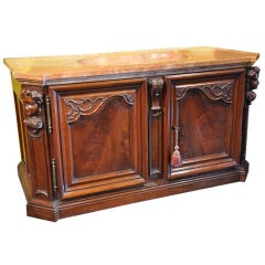 Antique 18th Century French Louis XIV Carved Walnut Buffet with Shaped Sink Marble Top