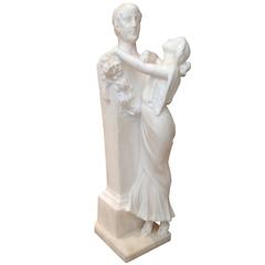 Antique Italian Carved Alabaster Group of Romance, circa 1920