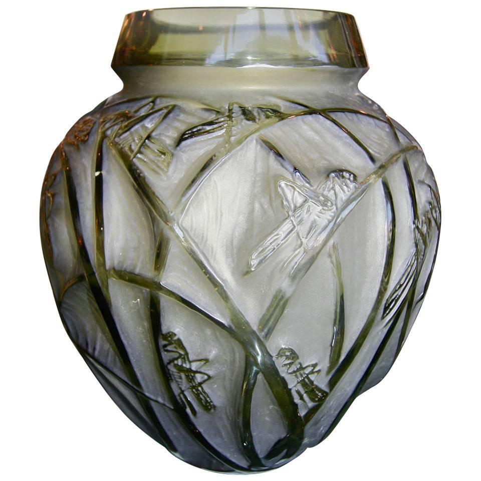 Rene Lalique 1930s Sauterelles Grasshopper Glass Vase