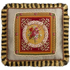 Cushion: 18th Century, Wool And Silk. Flowers on a Gold Background