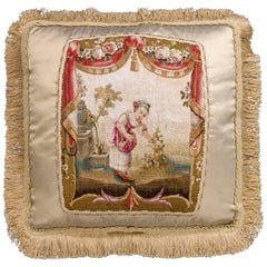 Cushion: Aubusson or Gobelin. A Young Woman Tending Flowers