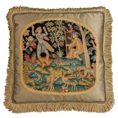 Early 18th Century Cushion. Two Figures in a Mythical Garden