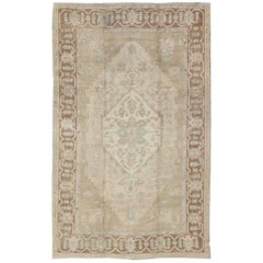 Vintage Oushak Medallion Rug With Muted Colors and Earth Tones
